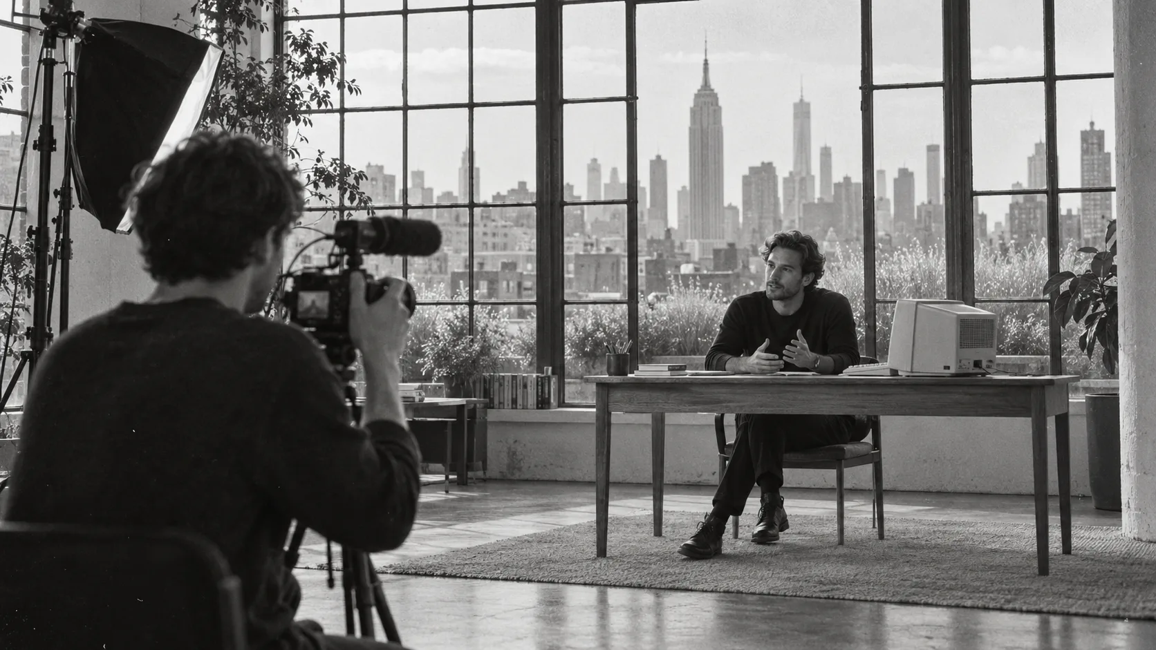 A filmmaker records a founder at his desk in a New York loft