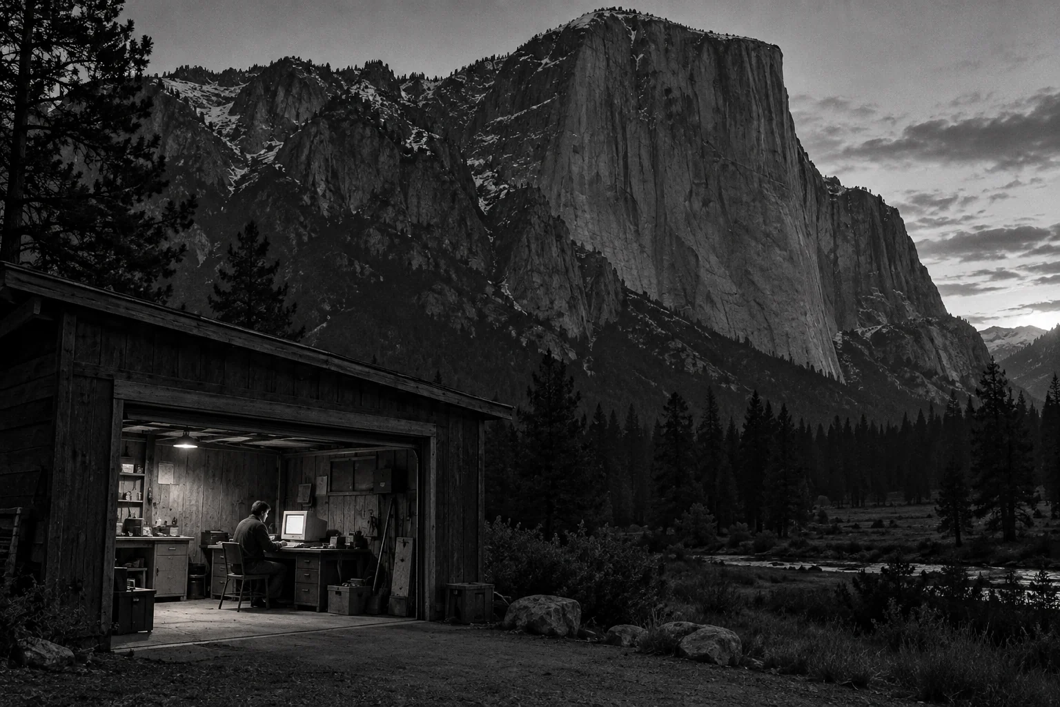 A mountain garage converted into a workshop